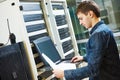 Service engineer in server room Royalty Free Stock Photo