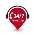 Service of 24 hour and 7 day. Icon of 24 hour and 7 day. Timetable of delivery, call, support of customer. Banner of anytime work