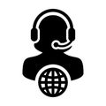 Service icon vector female customer care person profile symbol with headset for internet network online support