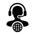 Service icon vector male customer care person profile symbol with headset for internet network online support Royalty Free Stock Photo