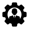 Service icon vector male user person profile avatar with gear cogwheel for settings and configuration in flat color glyph Royalty Free Stock Photo