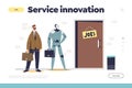 Service innovation concept of landing page with man and robot waiting for job interview in office Royalty Free Stock Photo