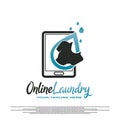 service Laundry logo with clothes wash and gear concept. illustration element vector