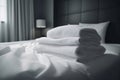 room luxury towel service resort home white hotel bed fresh. Generative AI. Royalty Free Stock Photo