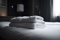 service luxury resort white bed home fresh hotel towel room. Generative AI.
