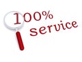 100% service with magnifying glass Royalty Free Stock Photo