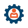 Service Man Icon Logo, Person Inside Gear Cog, Support Team, Developer Icon, Corporate Teamwork Royalty Free Stock Photo