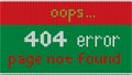 Service message on the web site. Error 404, page not found. Text and background in the form of a knitted scarf.