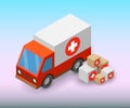 Service modern fast delivery of boxes with medical goods by car