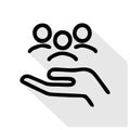 Service offer line icon. Team, people, hand. Support concept