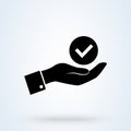 Service offer sign icon or logo. Check best option concept. Hand Check Mark vector illustration