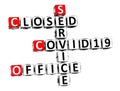 Service Office Closed Coronavirus COVID-19. 3D red-white crossword puzzle on white background. Corona Virus Creative Words