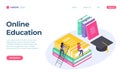 Service of online education isometric landing page