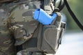 Service pistol of soldier of KORD police strike force, Ukrainian SWAT placed in a holster