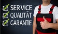 Service, Qualitaet, Garantie in german Service, quality, warra