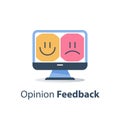 Service quality evaluation, online review, happy or unhappy experience, good or bad feedback survey, opinion poll Royalty Free Stock Photo