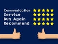 Service Rating Concept. 5 star happy buyer and seller with thumps up hands. Sign of satisfaction of both Shopper and seller