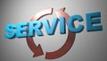 SERVICE with red rotating arrows - 3D rendering illustration