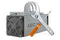Service and repair of ASIC for bitcoin miner, 3D rendering
