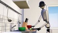 Service robot makes the food in the kitchen 3d rendering