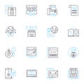 Service sector linear icons set. Hospitality, Customer service, Retail, Finance, Consulting, Healthcare, Tourism line