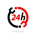 Service sign plate is open 24 hours a day and 7 days a week on a white background. Isolated object. Royalty Free Stock Photo