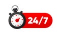 24 7 Service. Support Service concept. Call icon. Phone Support 24 hours a day and 7 days a week. Stopwatch icon. Vector Royalty Free Stock Photo