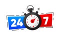 24 7 Service. Support Service concept. Call icon. Phone Support 24 hours a day and 7 days a week. Stopwatch icon. Vector Royalty Free Stock Photo