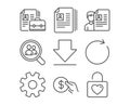 Service, Synchronize and Payment icons. Cv documents, Downloading and Vacancy signs.