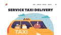 Service Taxi Delivery Landing Page Template. Driver Deliver Grocery by Taxi Car, Yellow Taxicab, Automobile Taxi Service Royalty Free Stock Photo