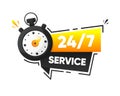 Service 24 to 7. Service banner 24 hours a day and 7 days a week. Help support concept with stopwatch. Modern design Royalty Free Stock Photo