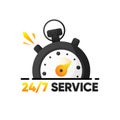 Service 24 to 7. Service banner 24 hours a day and 7 days a week. Help support concept with stopwatch. Modern design Royalty Free Stock Photo