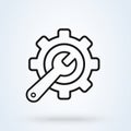 Service tool, line art gear symbol Simple vector modern icon design illustration