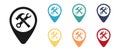 Service, tools icon repair vector icons set, label on the map. Set of multicolored icons. Illustration Royalty Free Stock Photo