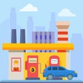 Service transport gas automobile station on energy industry machine flavoring gasoline cartoon illustration. Car gas