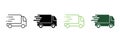 Service Truck Silhouette and Line Icon. Fast Van Shipping Order Pictogram. Express Free Delivery Service Car Courier