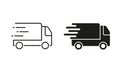 Service Truck Silhouette and Line Icon Set. Fast Van Shipping Order Pictogram. Express Free Delivery Service Car Courier