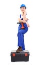 Service woman with driller Royalty Free Stock Photo