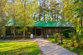 Service wooden house in Abramtsevo estate, Moscow region, Russia