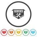 Service work repair label or logo. Set icons in color circle buttons