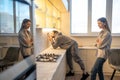 Serviceman installing the power socket on the kitchen wall Royalty Free Stock Photo