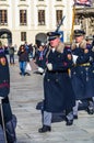 Servicemen`s march to the ceremony of changing the guard of honor in Prague