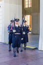 Servicemen`s march to the ceremony of changing the guard of honor in Prague