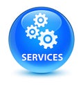 Services (gears icon) glassy cyan blue round button