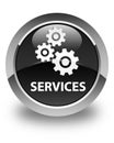 Services (gears icon) glossy black round button Royalty Free Stock Photo