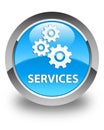 Services (gears icon) glossy cyan blue round button Royalty Free Stock Photo