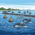 Serving as wave energy converters. Rectangular structures indicate Royalty Free Stock Photo