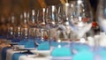 Serving banquet table in a restaurant in blue and white style