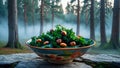 Delicious Kale and Roasted Chestnut Salad in a Rustic Bowl Royalty Free Stock Photo