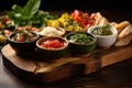 serving bruschetta with assorted dips Royalty Free Stock Photo